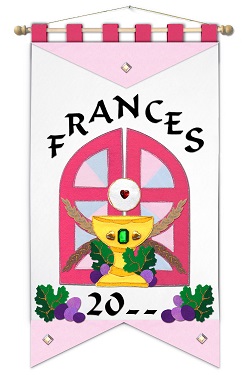 ~ DELUXE ~ - First Communion Banner Kit - 12 in. x 18 in. - <i>Pink Gates - Black Letters</i>